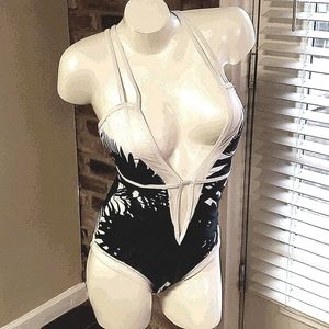 New Sexy Deep Plunge V Front Strappy Swimsuit L